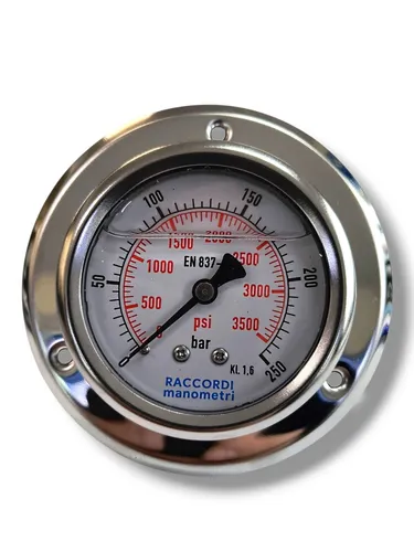 Glyzerin-Manometer 0–250 bar Ø 63 mm mit rückseitigem Anschluss G 1/4