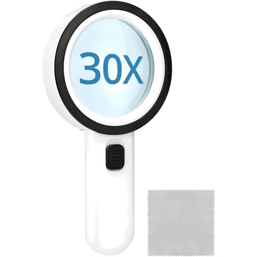 Lupe mit 30X Vergrößerung und 12 LED-Leuchten ideal für Lesen Handwerk Schmuc...