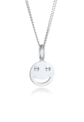 Elli Halskette Damen mit Smiling Anhänger - Kette für Damen mit fröhlichem Smile Face Anhänger, 45 cm lang, aus hochwertigem 925 Sterling Silber, besetzt mit Kristallen. Perfektes Geschenk für jeden Anlass in eleganter Samtverpackung.