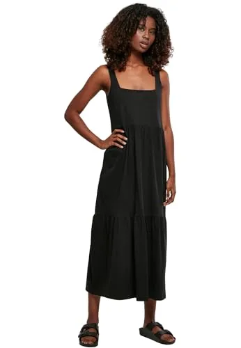 Urban Classics Ladies Long Valance Summer Dress - Langes Kleid in Schwarz - Freizeitkleider für Damen, elegantes Maxikleid aus langlebiger Baumwolle, ideal für den Sommer und lässige Anlässe.