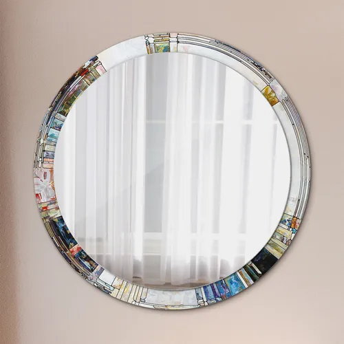 Tulup Runder Wandspiegel mit Druck, 100 cm - Stilvoller runder Wandspiegel mit hochwertigem Druck-Design. Ideal für Bad, Wohnzimmer oder Flur. Langlebiges Spiegelglas mit polierten Kanten – verbindet Funktionalität und moderne Ästhetik.