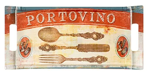 Lashuma Mittel großes Teetablett eckig 41x19 cm, Kunststoff Serviertablett bunt, Aufdruck: Portovino