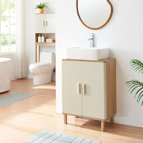 [en.casa] Waschbeckenunterschrank Ferrersp in Eicheoptik in beige von en.casa