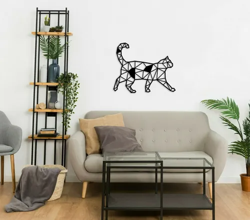 KESTEX Wandbild Katze schwarz ★ 50 x 40 cm ★ WAND DEKO Geometrische Metallkunst