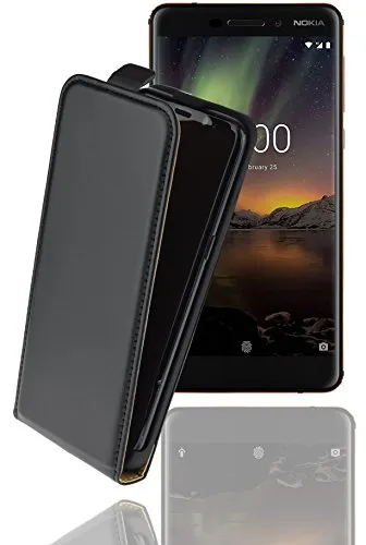 Favory-Shop Flip-Style Tasche für Nokia 6.1 | Nokia 6 (2018) Handytasche Etui Hülle Schutzhülle (Spezielle Anfertigung) in schwarz