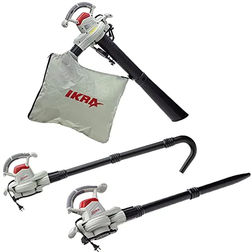 IKRA Elektro Laubsauger Laubbläser IEBV 3200 3in1 - Laubbläser, Sauger und Häcksler in einem Gerät! Mit bis zu 300 km/h Blasgeschwindigkeit und 40l Fangsack, ideal für effiziente Gartenpflege.