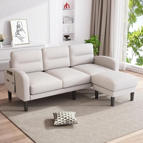 OKWISH 3-Sitzer Ecksofa mit seitlicher Aufbewahrung, Beige