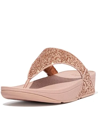 Fitflop Damen Lulu Glitter Toe-thongs Keilsandale - Rose Gold, 37 EU - Sandalen mit luxuriösem Glitzerdetail und Mikrofaserfutter für höchsten Komfort. Die innovative Microwobbleboard-Zwischensohle absorbiert Stöße und sorgt für Druckverteilung.