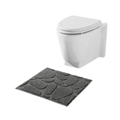 REDBEST WC-Vorlage Jacox Kieselsteine Muster anthrazit Größe 50x50 cm - Hoch-Tief-Struktur, pflegeleicht, strapazierfähig, schnell trocknend, rutschhemmend, für Fußbodenheizung geeignet