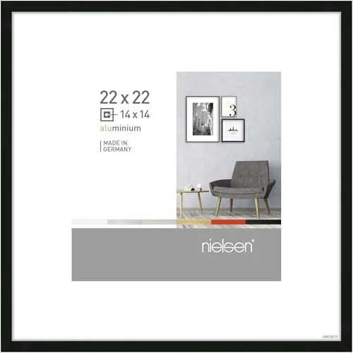 nielsen Bilderrahmen, 22 x 22 cm, Aluminium, Schwarz glanz, Fotorahmen zum Aufhängen im Hoch- & Querformat, Echtglas, Pixel