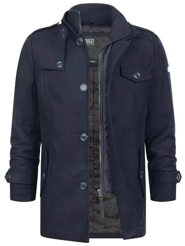Indicode Kurzmantel Brandon blau XL (54/56) - Funktionsjacke aus 55% Wolle und 45% Polyester, wärmend und ideal für kalte Tage. Casual Regular Fit mit Stehkragen für einen modernen Look.
