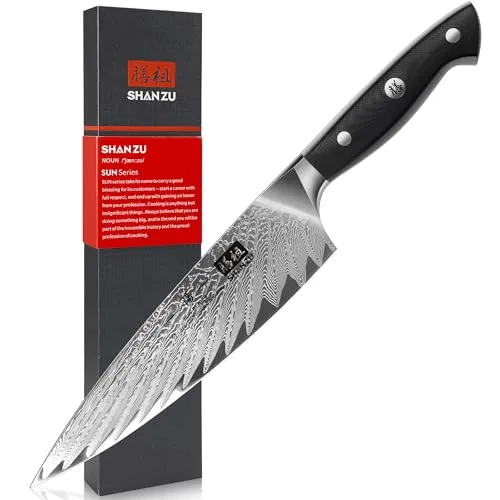 SHAN ZU Damastmesser Kochmesser, Profi Küchenmesser Japanisch Damaskus Chefmesser 67-Schicht Damaststahl AUS10 Stahl Sharp Damast Messer mit G10 Griff/Geschenkbox
