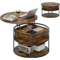 HOMCOM Höhenverstellbarer Couchtisch Rund Ø80 cm in braun von HOMCOM