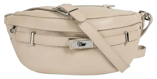 Gürteltasche SAMANTHA LOOK - Beige Leder Made in Italy - Elegante Damen Gürteltasche aus 100% Rindleder, Made in Italy. Ideal für Festivals und Freizeit - bietet Platz für Ihre Essentials und maximalen Tragekomfort.