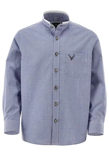 OS Trachten Kinder Hemd Jungen Langarm Trachtenhemd mit Stehbundkragen Smaku, Größe:74/80, Farbe:Mittelblau