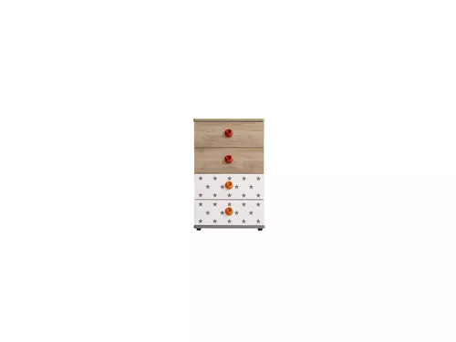 Kindermöbel Kommode Stern aus Holz in Weiß - Praktische Kommode mit 4 Schubladen, ideal für das Kinderzimmer. Mit kompakten Maßen von 52 x 46 x 80 cm bietet sie viel Stauraum und passt perfekt in jedes Zimmer.