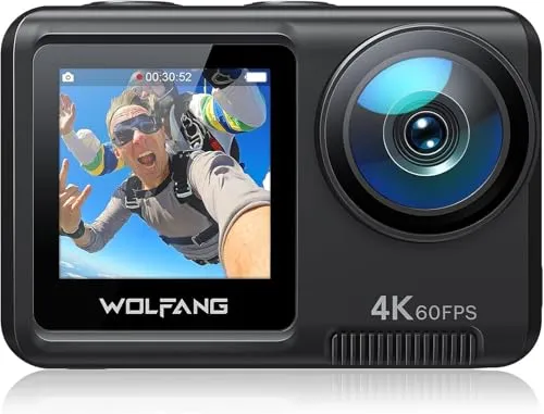 WOLFANG GA420 Action Cam 4K 60FPS - Actionkamera mit 10M wasserdichtem Design, doppelseitigem Touchscreen und 6-Achsen EIS für stabile Aufnahmen bei jedem Abenteuer.