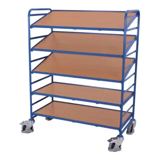 VARIOfit Eurokastenwagen sw-610.301 - 5 Etagen mit Holzböden - Robuster Eurokastenwagen mit 5 Etagen und variablen Neigungen, ideal für 15 Eurokästen. Hohe Tragkraft von 250 kg und 12 Jahre Herstellergarantie.