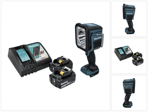 Makita DML 812 Akku LED Handstrahler - 1250 lm mit 2x 4,0 Ah Akkus - Arbeitsleuchten mit extrem starker Lichtleistung von bis zu 1250 lm, vielseitig einsetzbar dank 4 Modi und robustem Design, ideal für Baustellen und Outdoor-Einsätze.