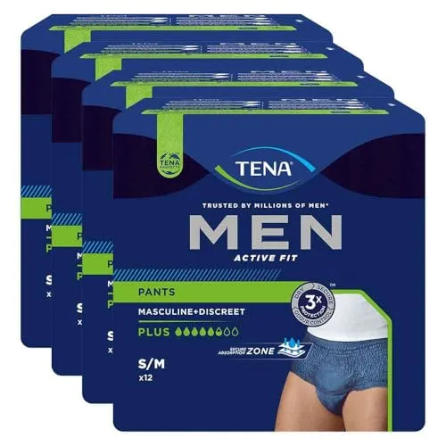 TENA MEN Act.Fit Inkontinenz Pants plus S/M blau - 48 Stück - Inkontinenzeinlagen für Männer, bieten sicheren Schutz und hohen Tragekomfort dank innovativer Passform.