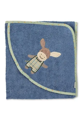 Sterntaler Kapuzenbadetuch Emmilius blau 100x100 - Babybadetücher & Kapuzenhandtücher, waschbar bei 40°C, aus weicher Frotteequalität mit Stickmotiv, schützt das nasse Köpfchen vor Zugluft.