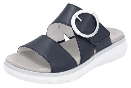 Bequeme Pantolette REMONTE für Damen, Gr. 36, Nachtblau - Wanderschuhe, bequeme Pantolette aus Leder mit Keilabsatz und Klettverschluss für optimalen Tragekomfort und stilvolles Design.