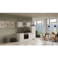 Flex-Well Exclusiv Küchenzeile Joelina 220 cm - Weiß matt & Beton Grau - Einbauküche mit flexibler Montage, ideal für kleine Räume. Hochwertige Materialien und viel Stauraum bieten Funktionalität und Eleganz.