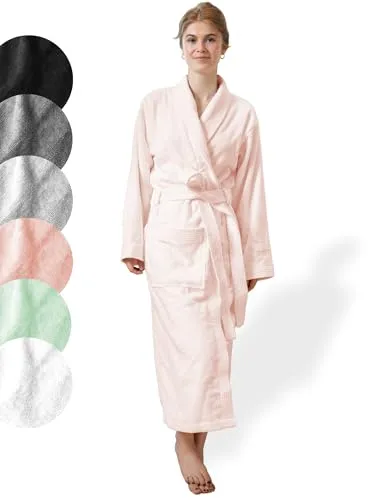 SIEGENTHAL® Damen Bademantel Frottee Velours 100% Baumwolle mit Schalkragen - Rosé L - XL