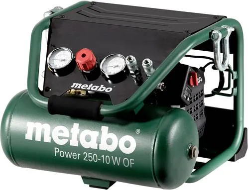 Metabo Kompressor Power 250-10 W OF - Mobiler Kolbenkompressor für Bau und Innenausbau, 10 bar Maximaldruck und ölloser Betrieb für einfachen Transport