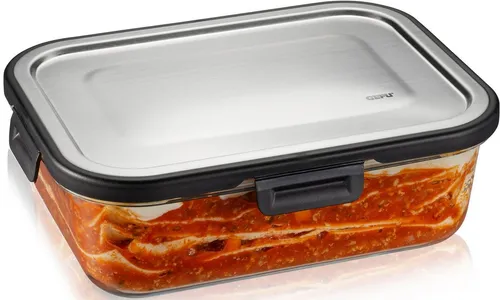 GEFU Lunchbox MILO - Auslaufsicher & App-gesteuert - Frischhaltedose aus Borosilikatglas mit Edelstahl- und Kunststoffelementen. Ideal zum Aufbewahren und Einfrieren, inkl. QR Code zur Vorratskontrolle per App (Android).