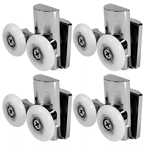 Duschtürräder,4 Stück Zinklegierung Rollen für Duschkabinen,Twin Duschkabinen Rollen Läufer,2 x Unten,2 x Oben