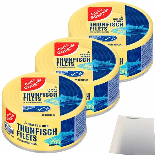 Gut&Günstig Thunfischfilets in Sonnenblumenöl 3er Pack 3x195g Dose usy Block