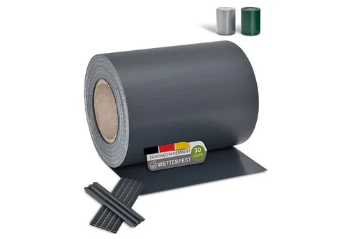 Juskys Sichtschutzstreifen PVC, Anthrazit - 35m x 19cm - Sichtschutzstreifen für Doppelstabmatten Zaun, inklusive Clips, aus robustem PVC für langlebigen und ansprechenden Sichtschutz im Garten.