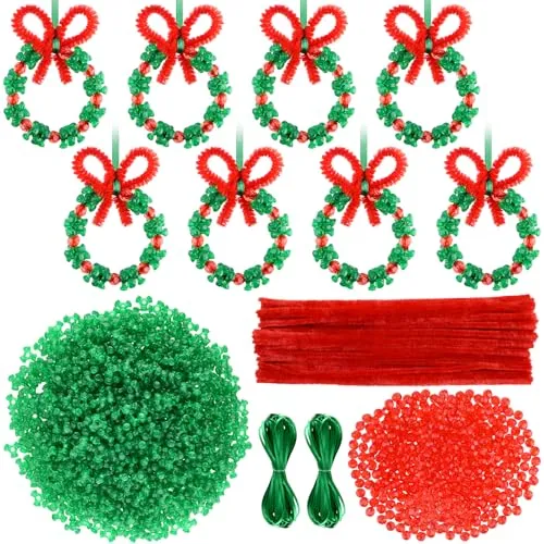 CHRORINE 30 Stück Weihnachts Perlen Ornament Set, Weihnachts Bastelkranz Dreiförmige DIY Perlen zum Aufhängen am Weihnachtsbaum, Weihnachtsparty Dekoration