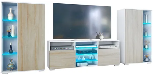 Vladon Wohnwand Davos – Moderne Anbauwand mit LED-Beleuchtung