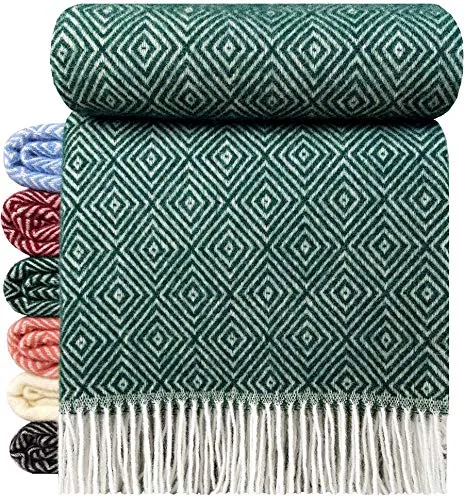 STTS International Wolldecke 100% Schurwolle Wohndecke 140 x 200 cm Tagesdecke Schurwolldecke Woll-Plaid Tirol in vielen Farben erhältlich (Smaragd/Grün (D-V))