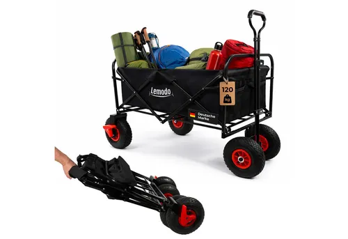 Lemodo Faltbarer Bollerwagen mit Luftreifen – 120 kg Tragkraft - Der Lemodo Bollerwagen mit Luftreifen ist ideal für Strand, Camping und Garten. Mit einer Tragkraft von 120 kg und robuster Bauweise bietet er flexiblen Transport für Einkäufe und Ausflüge. Platzsparend faltbar für einfache Lagerung.