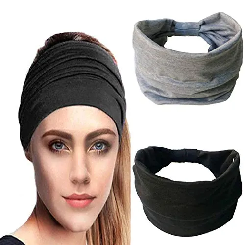 IYOU Mode Stirnbänder Damen geknotete Haarbänder Schwarzes Schweißband Baumwoll Stirnband für Frauen und Mädchen (2er Pack)