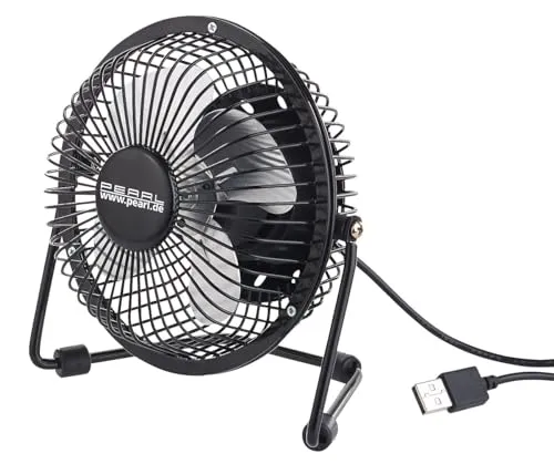 PEARL Mini Lüfter: Mini-USB-Tischventilator, Vollmetall, neigbar um 360°, 2,5 W, Ø 15 cm (Ventilator Tisch, PC Ventilator, Standventilator)