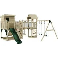 OutdoorToys Spielturm - Spieltürme für Kinder ab 3 Jahren, aus robustem Holz in Dunkelgrün, ideal für den Garten und fördert die motorischen Fähigkeiten.