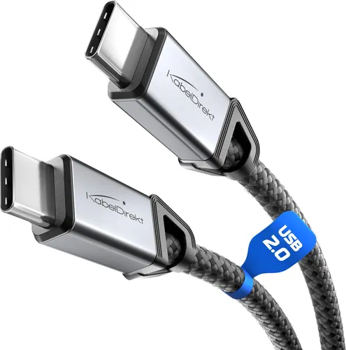 KabelDirekt – USB-C Kabel zum Schnellladen, 2x 2m, 60W, Metallstecker, Nylon-Braiding, schwarz