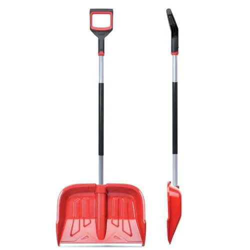 Schneeschaufel aus Kunststoff mit Aluminiumkante, Schneeschieber, Schneeräumer mit ergonomischem Griff, Rot, Breite 50 cm, Höhe 132 cm