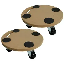 PROREGAL Profi Transportroller mit 4 Rollen | Rund | HxBxT 11x30x30 cm | Traglast 100kg | MDF Holzplatte | Braun | 2 Stück | Möbelroller Rollbrett