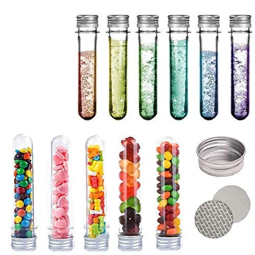 BUYGOO Reagenzglas Kunststoff Reagenzgläser mit Verschluss 15PCS 40ml Reagenzgläser mit Aluminium Schraube Deckel Kappen, 140x25mm für Hochzeit Taufe Geburt Perlen M & Ms Pulver DIY (Transparent)