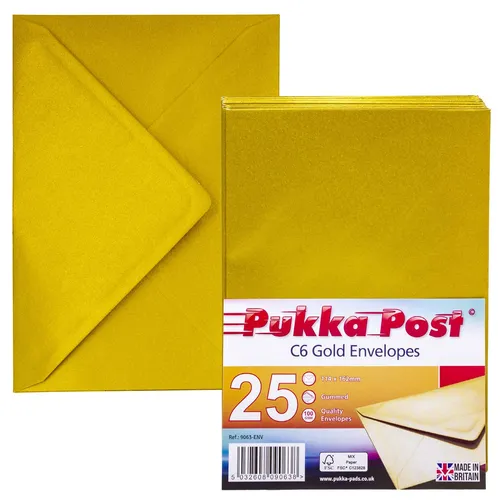 Pukka Pad, Pukka Post & Packaging Gummed Envelopes - Pack of 25, Ready-to-Seal,