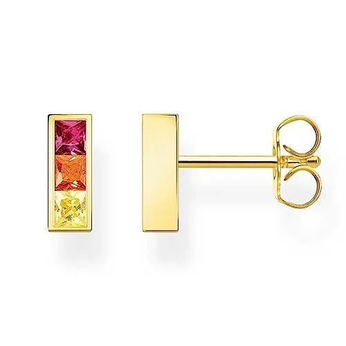 Thomas Sabo Ohrstecker mit bunten Steinen - Ohrringe für Damen, aus 925er Sterling-Silber mit 750er Gelbgold Vergoldung, handgesetzte Schmucksteine im quadratischen Prinzessschliff für einen farbenfrohen Mismatch-Look.