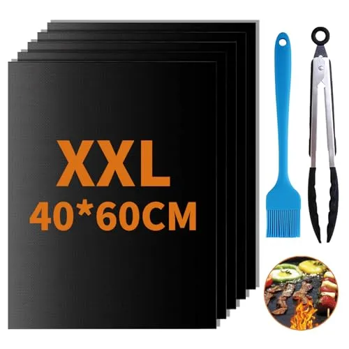 GROFIS 5er Set BBQ Grillmatte 60x40cm – Antihaft Teflonmatten für Gasgrill