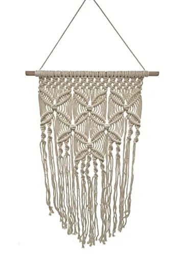 Spetebo Makramee Wandbeahng beige - 80 x 40 cm - Geknüpfler Wandteppich im Boho Stil - Tür Fenster Wand Behang Teppich Vorhang orientalisch bohemian