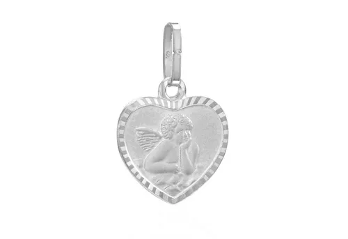 NKlaus Kettenanhänger Kettenanhänger Herz Schutzengel 925 Silber diamantiert matt 12x11mm Am