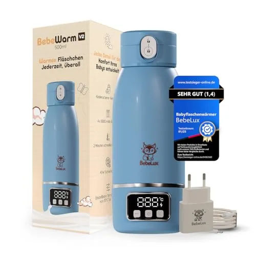 BebeLux Babyflaschenwärmer BebeWarm V2 - Babykostwärmer mit 2 Min Aufwärmzeit, BPA-frei, 15 Flaschen pro Ladung und Sterilisationsfunktion bis 100 °C für sicheres Füttern.